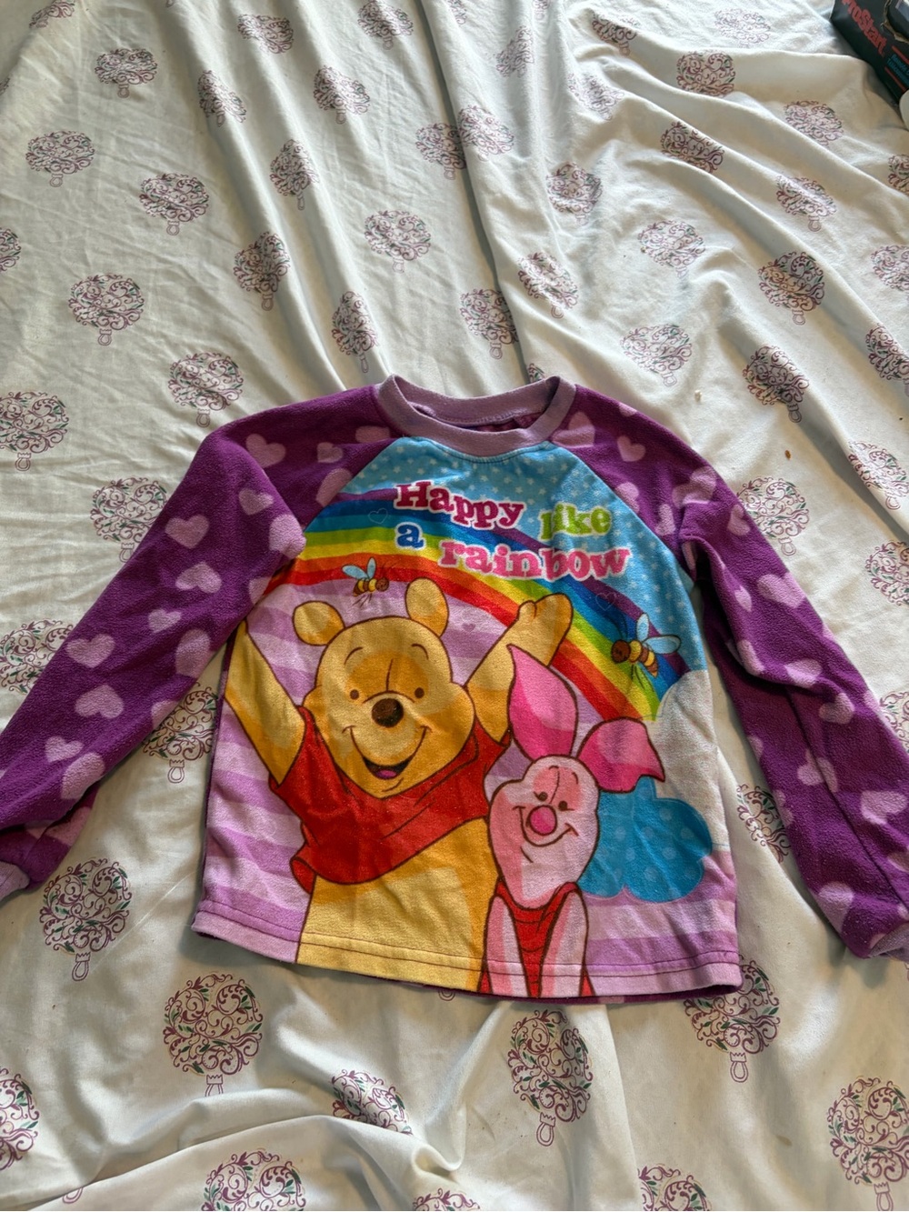 Disney Winnie the Pooh Happy Rainbow Long Sleeve Graphic pj Tee in Purple